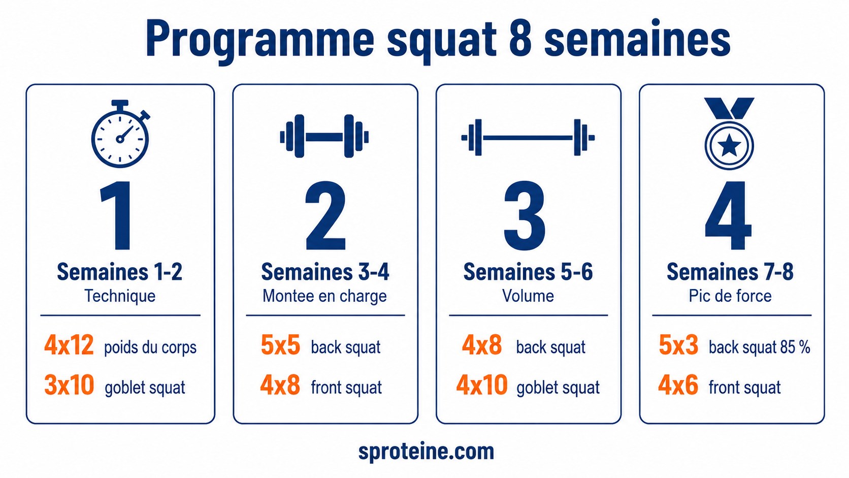 Infographie programme squat 8 semaines pour progresser en musculation